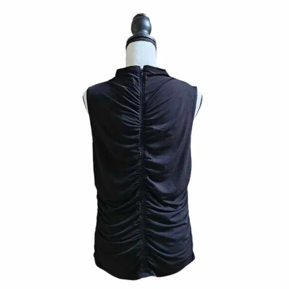 NWT Women’s Calvin Klein Ruched Black Sleeveless Blouse Size L - Picture 3 of 7